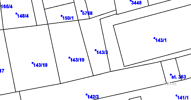 Parcela st. 143/3 v KÚ Topolná, Katastrální mapa