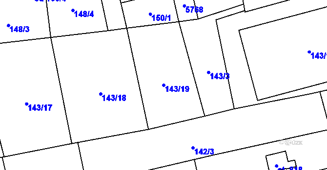 Parcela st. 143/19 v KÚ Topolná, Katastrální mapa