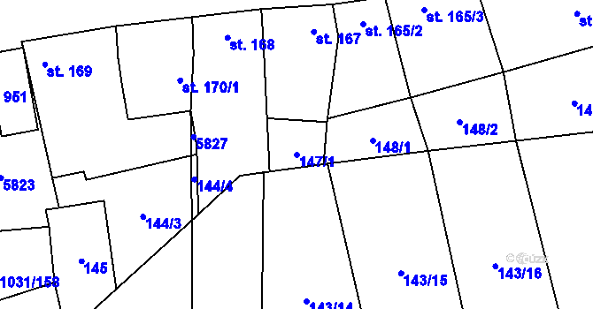 Parcela st. 147/1 v KÚ Topolná, Katastrální mapa
