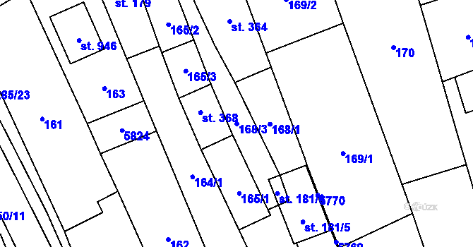 Parcela st. 168/3 v KÚ Topolná, Katastrální mapa