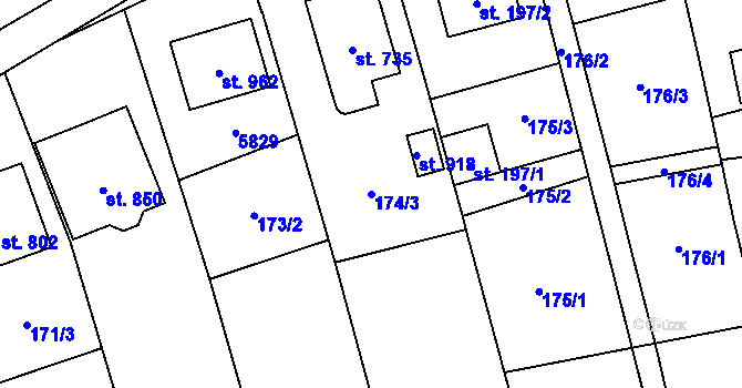 Parcela st. 174/3 v KÚ Topolná, Katastrální mapa