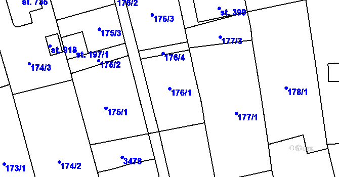 Parcela st. 176/1 v KÚ Topolná, Katastrální mapa