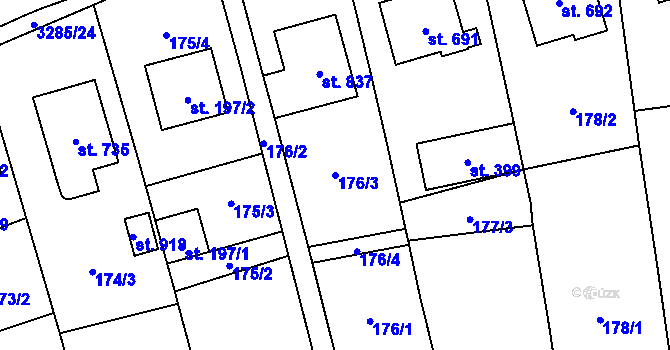 Parcela st. 176/3 v KÚ Topolná, Katastrální mapa