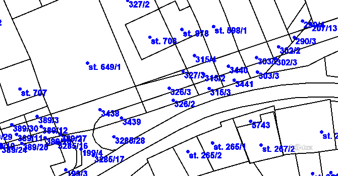 Parcela st. 326/3 v KÚ Topolná, Katastrální mapa