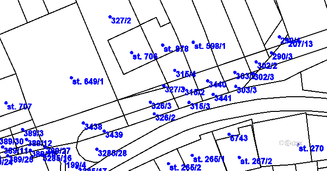 Parcela st. 327/3 v KÚ Topolná, Katastrální mapa