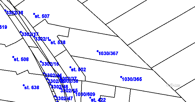 Parcela st. 1030/367 v KÚ Topolná, Katastrální mapa