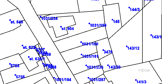 Parcela st. 1031/160 v KÚ Topolná, Katastrální mapa