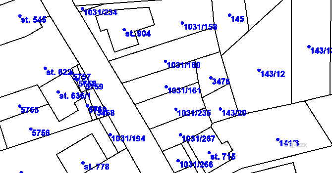 Parcela st. 1031/161 v KÚ Topolná, Katastrální mapa