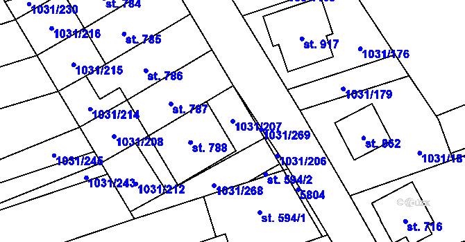 Parcela st. 1031/207 v KÚ Topolná, Katastrální mapa