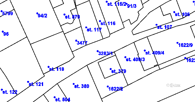 Parcela st. 3283/1 v KÚ Topolná, Katastrální mapa