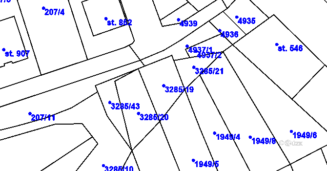 Parcela st. 3285/19 v KÚ Topolná, Katastrální mapa
