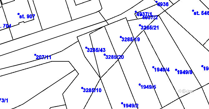 Parcela st. 3285/20 v KÚ Topolná, Katastrální mapa