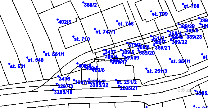 Parcela st. 389/4 v KÚ Topolná, Katastrální mapa