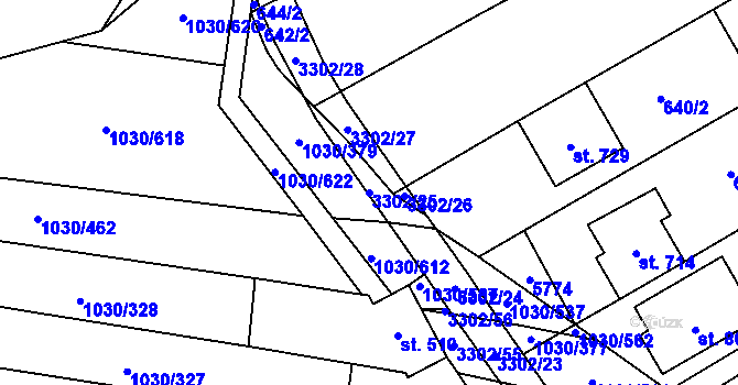 Parcela st. 3302/25 v KÚ Topolná, Katastrální mapa