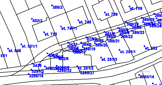 Parcela st. 389/5 v KÚ Topolná, Katastrální mapa