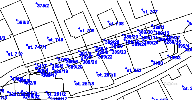 Parcela st. 389/8 v KÚ Topolná, Katastrální mapa
