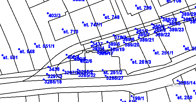 Parcela st. 389/17 v KÚ Topolná, Katastrální mapa