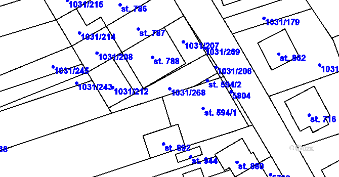 Parcela st. 1031/268 v KÚ Topolná, Katastrální mapa