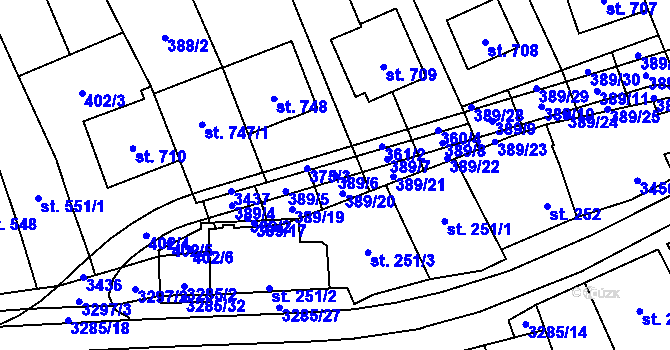Parcela st. 389/6 v KÚ Topolná, Katastrální mapa