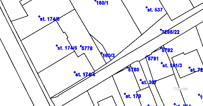 Parcela st. 160/3 v KÚ Topolná, Katastrální mapa