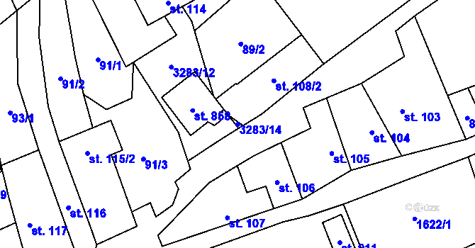 Parcela st. 3283/14 v KÚ Topolná, Katastrální mapa
