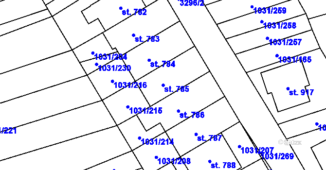 Parcela st. 785 v KÚ Topolná, Katastrální mapa