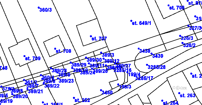 Parcela st. 389/3 v KÚ Topolná, Katastrální mapa