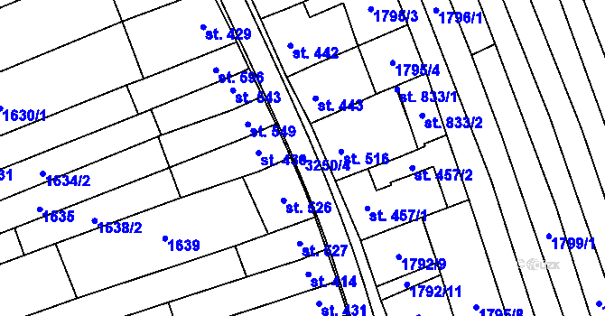 Parcela st. 3250/4 v KÚ Topolná, Katastrální mapa