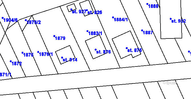Parcela st. 876 v KÚ Topolná, Katastrální mapa