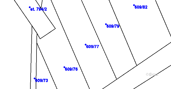 Parcela st. 609/77 v KÚ Topolná, Katastrální mapa