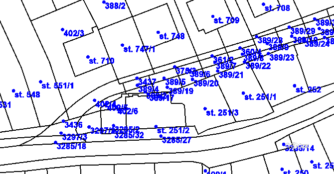 Parcela st. 389/19 v KÚ Topolná, Katastrální mapa