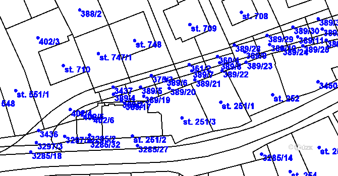 Parcela st. 389/20 v KÚ Topolná, Katastrální mapa