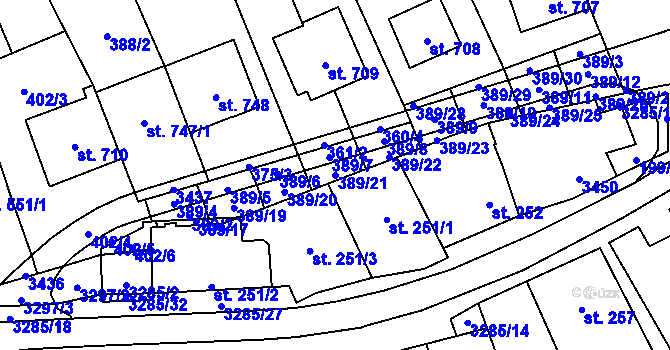 Parcela st. 389/21 v KÚ Topolná, Katastrální mapa