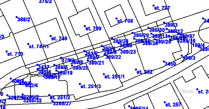 Parcela st. 389/22 v KÚ Topolná, Katastrální mapa