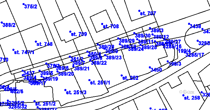 Parcela st. 389/23 v KÚ Topolná, Katastrální mapa