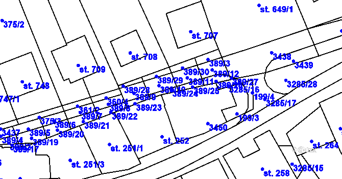 Parcela st. 389/24 v KÚ Topolná, Katastrální mapa