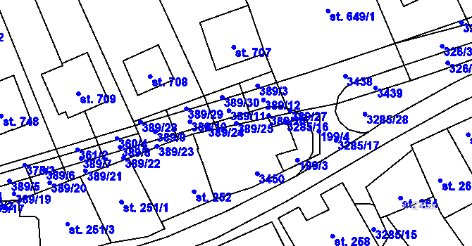 Parcela st. 389/25 v KÚ Topolná, Katastrální mapa