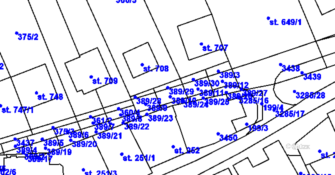 Parcela st. 389/29 v KÚ Topolná, Katastrální mapa