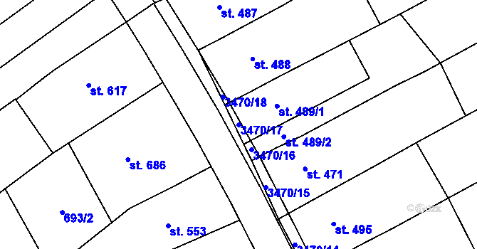 Parcela st. 3470/17 v KÚ Topolná, Katastrální mapa