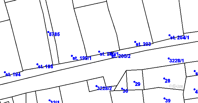 Parcela st. 200/1 v KÚ Topolná, Katastrální mapa