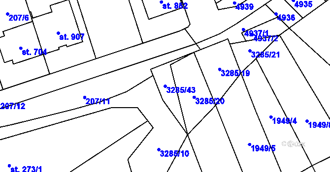Parcela st. 3285/43 v KÚ Topolná, Katastrální mapa