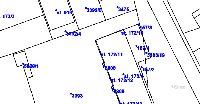 Parcela st. 172/11 v KÚ Topolná, Katastrální mapa