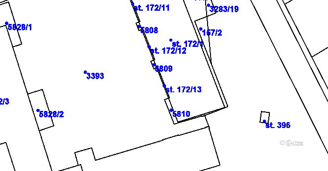 Parcela st. 172/13 v KÚ Topolná, Katastrální mapa