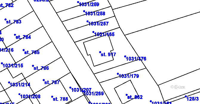 Parcela st. 917 v KÚ Topolná, Katastrální mapa