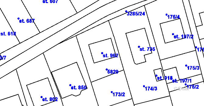 Parcela st. 962 v KÚ Topolná, Katastrální mapa