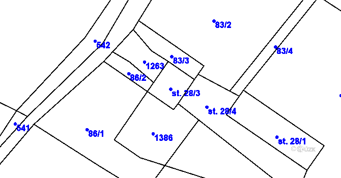 Parcela st. 28/3 v KÚ Tošovice, Katastrální mapa