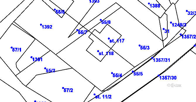 Parcela st. 118 v KÚ Tošovice, Katastrální mapa