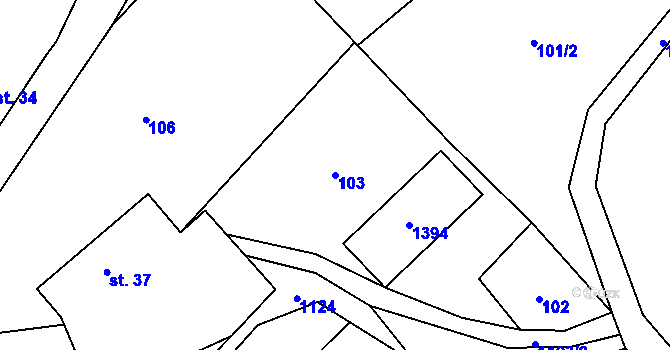Parcela st. 103 v KÚ Tošovice, Katastrální mapa
