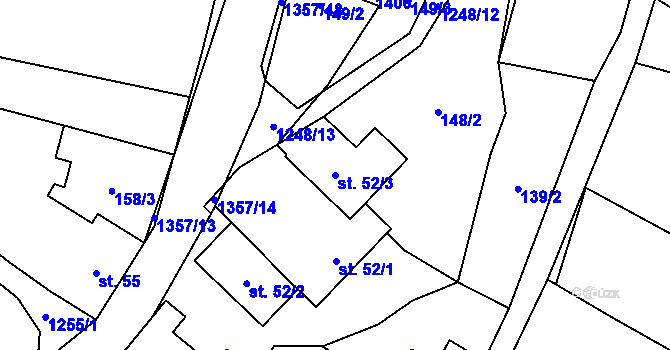 Parcela st. 52/3 v KÚ Tošovice, Katastrální mapa