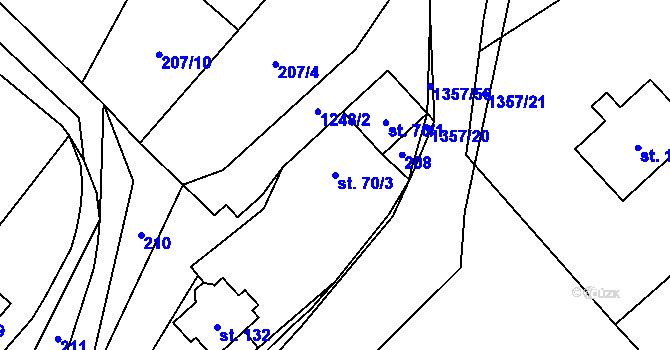 Parcela st. 70/3 v KÚ Tošovice, Katastrální mapa